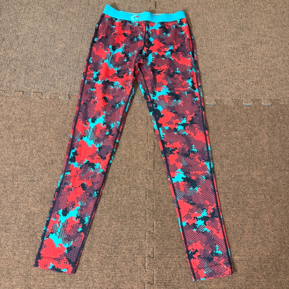 Ethika Womens Red Teal Digital Camo Print Leggings Size Small Lounge Yoga